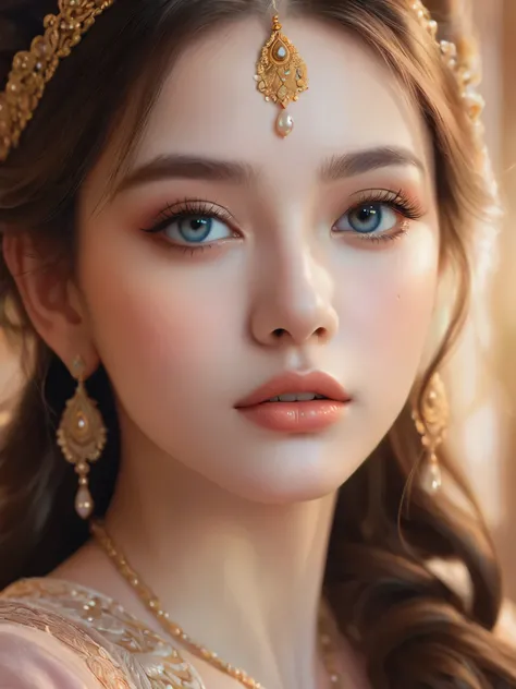 a beautiful girl, extremely detailed face and eyes, long eyelashes, beautiful detailed lips, 1girl, portrait, fantasy, digital painting, ethereal, soft lighting, warm colors, cinematic, highly detailed, intricate, ornate, elegant, delicate, serene, dreamli...