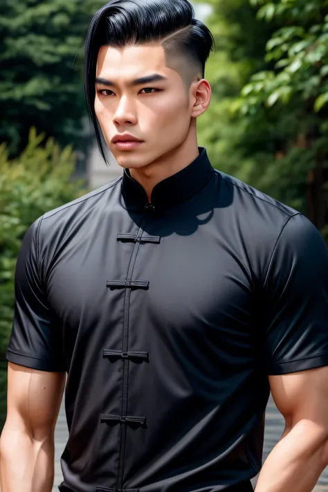 Chinese,male,Black Hair,Slicked back, shortcut hair ,Grey Shirt,,Outdoor,