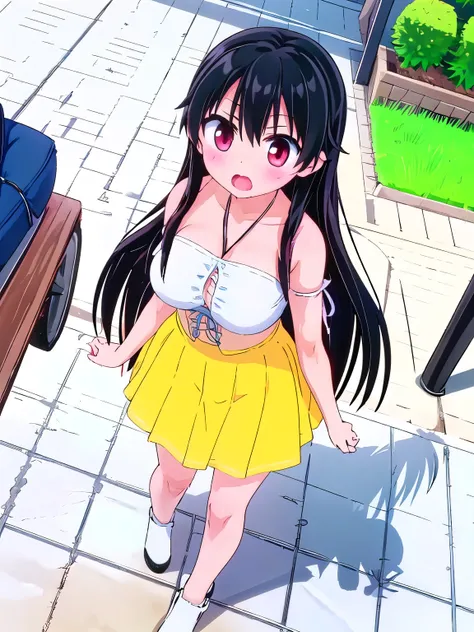 Red Eye　Black Hair　Long Hair　One person　 Yellow Skirt 　Normal milk　walk