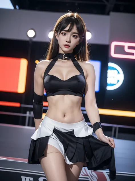 ultra detailed face、underboob、show the lower part of your chest、 colorful costume、f1 driver cosplay、 colorful costume、company lo...