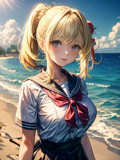 ((Best Quality, 8k, masterpiece: 1.3)),  1 girl,  cute Japanese women: 1.3, (Random hairstyle, Ample breasts: 1.2), Student Uniform: 1.2, 1 Boy, Cute Japanese No : 1.4, (Random hairstyle, Ample breasts: 1.2), Student Uniform: 1.2, Beach,  very detailed fac...