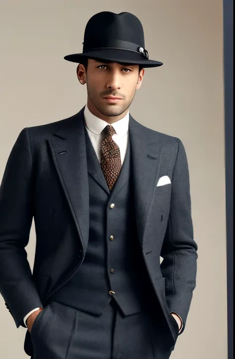 arafed man in a suit and hat standing with his hands in his pockets, 1 9 2 0 cloth style, 1 9 2 0 s cloth style, 1 9 1 0 s style, clothed!! lucien levy - dhurmer, in the 1920s, 1 9 2 0 s fashion, 1 9 2 0 s clothes