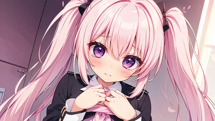 nsfw,, half twin tail ,Pastel pink hair, light purple eyes ,Slanted Eyes,uniform