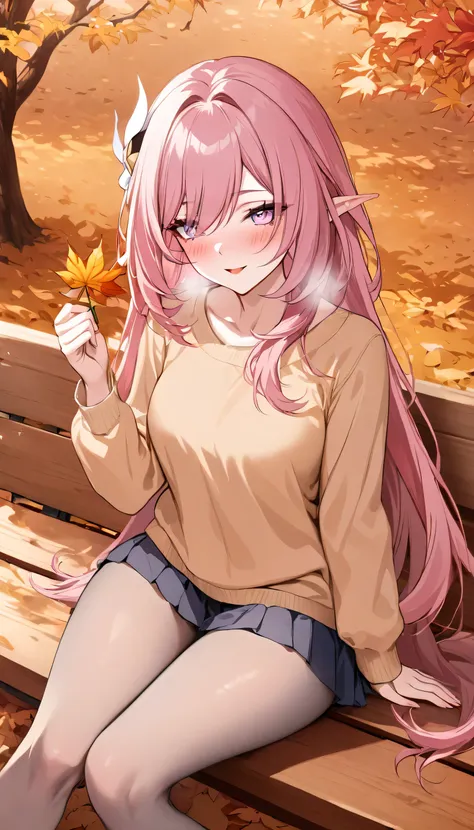 elysia \(herrscher of human:ego\) \(honkai impact\), pointed ears, elf, pink hair, pink eyes, long hair, blush, seductive smile,...