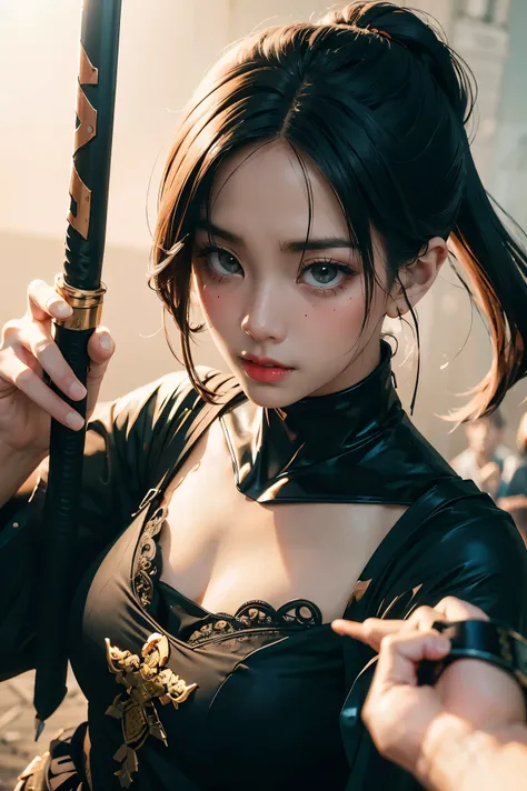 1girl, a close up of a person holding a sword in front of a bunch of zombies, roronoa zoro, badass anime 8 k, 4 k manga wallpaper, best anime 4k konachan wallpaper, anime epic artwork, handsome guy in demon slayer art, demon slayer artstyle, anime art wall...