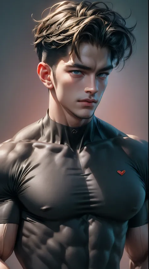 ( The best quality , hiperrealistic de fondo varios colores armónicos:1.2),realistic, illustrator, an elegant and sensual young man , elegant, elegant ornaments , Detailed Lips, modern and sensual casual clothing without showing private parts, Red win...
