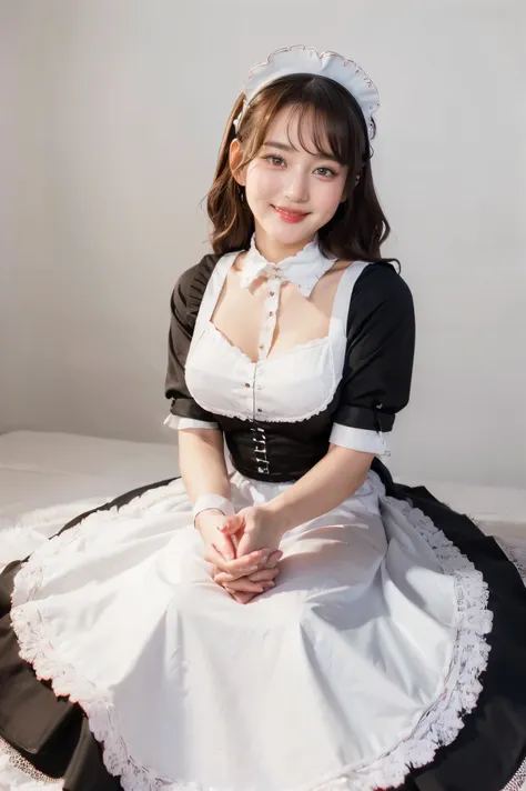 ((beautiful maid:1.5),high resolution, top quality),wearing maid's uniform,soft hands, big bright eyes, dark and vibrant curled ...