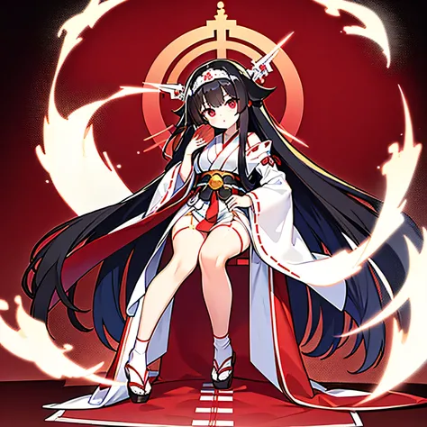  Long black hair wearing a pure white shrine maiden costume holding a fan in the background is a shrine