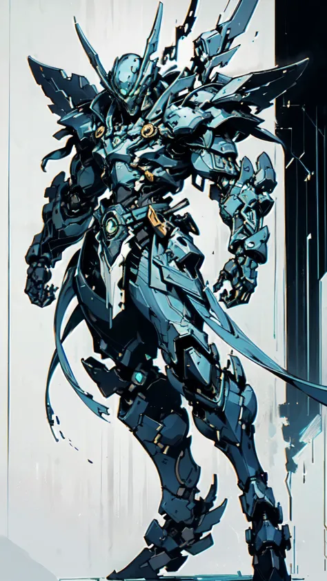 (masterpiece:1.5, best quality:1.5, extremely delicate:1.5, dynamic angle:1.5), ((male:1.5)), Biomimetic humanoid Mecha, green eyes, fully enclosed shoulder guards, matching arm and leg guards, gemstone, full body, full armor, the design balances heavy wit...