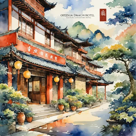 score_9, score_8_up, score_7_up, score_6_up, score_5_up, score_4_up, hires, watercolor texture)cover page, highres, absurdres, Weak scholar in Oriental Dragon Hotel,