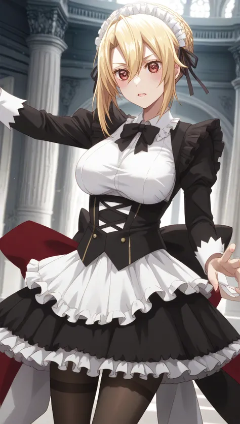 score_9, score_8_up, score_7_up, score_6_up, uncensored, angelica, blonde hair, braid, red eyes, BREAK (masterpiece:1.2), best quality, high resolution,(detailed eyes:1.3), perfect lighting,(perfect hands, perfect anatomy), large breasts, , miniskirt, pant...