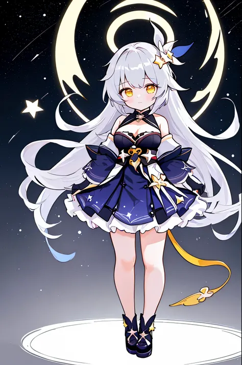 (honkai: star rail), honkai: star rail, very aesthetic, best quality, intricate, overall detail, 1girl, grey hair, yellow eyes, large breasts, standing, simple background, front view, facing the front, close to viewer, full body, face focus, intricate, hyp...