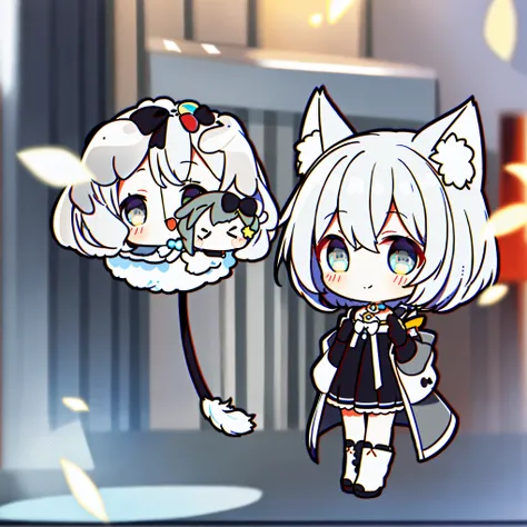 One Girl,Dog Ears,(Chibi:1.2),be happy,Silver Hair,Grey Eyes,Full Body Espian