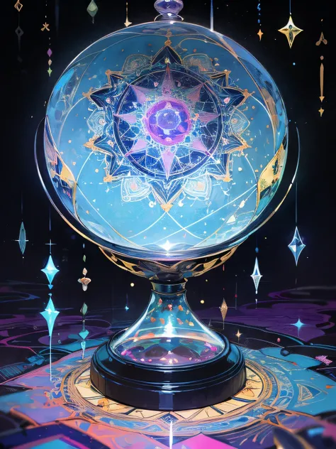 Alone,Magi Master、misterious crystal ball,redo purple imagination,misterious room,Fortune telling、constellation、Mandala、kaleidoscope,(manga style),(sketch),(illustration),