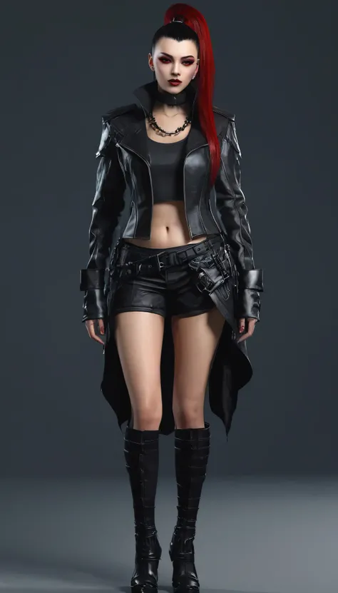 create a full body  character and clothing items from vampire clans in modern times and create modern and cyberpunk fashion. fro...