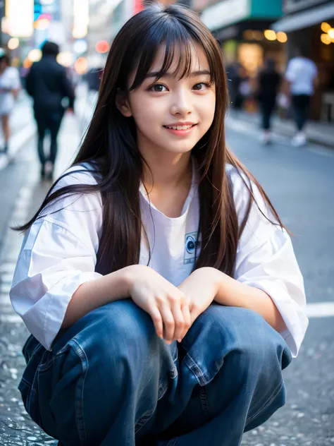 (Best-quality, Masterpiece, Ultra-High-Resolution, (Photorealistic:1.4), Raw Photo, depth of field, professional lighting), (1girl, (((15-years-old))), the most famous Japanese idol), ((wearing extremely realistic fashionable-clothes with stylish-design)),...