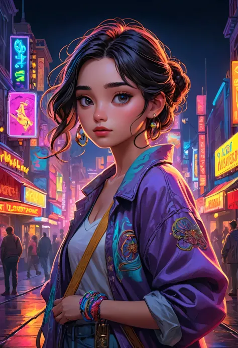 Key art, a beautiful like disney character, neon colors, intricately detailed, masterpiece, award winning art, deep serenity is infused throughout the imagery, evocative, expressive, emotive art, 8k, hdr, ,