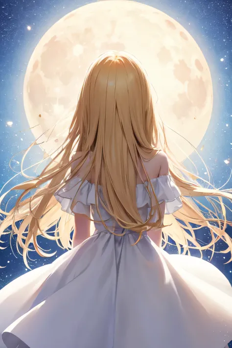 Sunshine,  white dress , Long hair,  Anda Moon, Blonde,  back view , , Tint 