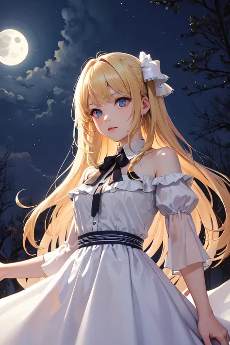 Blonde girl under the moonlight