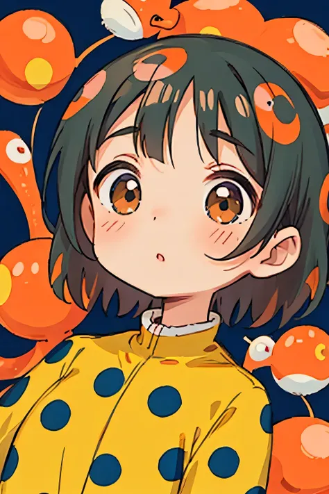 Yayoi Kusama&#39;s hyper-realistic colorful style,  simple line acronym ，Abstract art，(((The most beautiful girls in the world))), Chibi, The best smile, Colorful hearts,  cute design , Sports Fashion, (((mushroom))), 