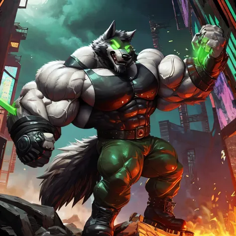 anthropomorphic badass experiment bodybuilder nightmare wolf (realistic, detailed, american shot, muscle mountain, aesthetic bod...