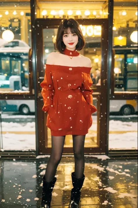 (((best quality))),(((ultra detailed))),(((masterpiece))),illustration,1 girl,red lips,short hair,pantyhose,smile,no bangs