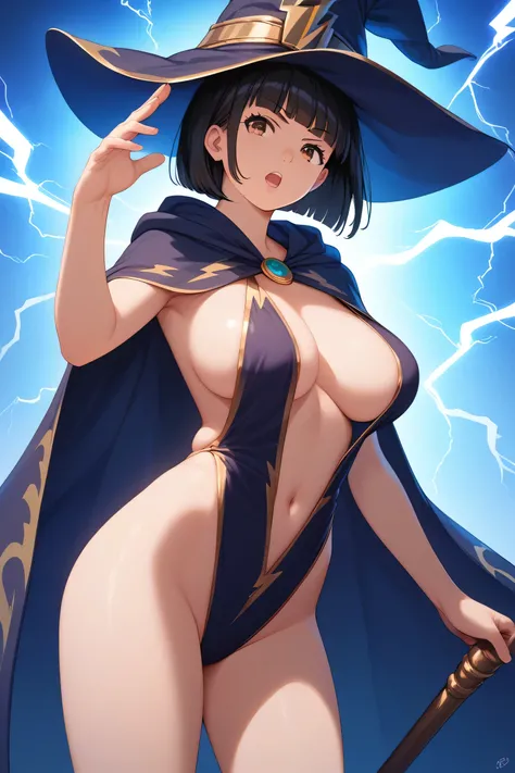 score_9,score_8_up,score_7_up,masterpiece,highest quality, source_anime, anime art style, super detailed, extreme detailed, rating_explicit, 
1girl, wizard, standing, chanting magic, lightning magic, dynamic pose, cowboy shot, 
BREAK girl, 22yo, short hair...