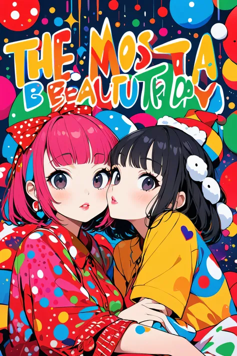  Ultra-realism Yayoi Kusama colorful style,  simple line acronym ，Abstract art，(((The most beautiful girls))), Kind Face. Lips in Love, Pop and stylish design , Dark Eyes, (((Holiday Room))), (((Cute Protozoan)))