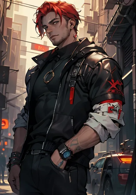 Super detailed,  High Resolution , Super detaileded,  Redeem, wonderful,  Redeem,  Highly Detailed CG Unity 8K Wallpaper, Cinema Lighting, Cat lover,  Cyberpunk, Red Boy.Nice． Red-Haired Handsome Man .Stylish Looking 