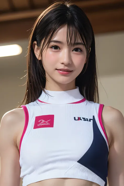 (8k, RAW Photos,Best Quality,  High Resolution :1.1), ( super real:1.4),(Realistic, Realistic:1.3),Small face、smile、Fair skin、Japanese Beauty、Rhythmic Gymnastics Club、 rhythmic gymnastics uniform、(( upper body:1.3))