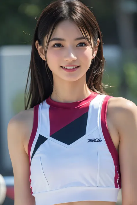 (8k, RAW Photos,Best Quality,  High Resolution :1.1), ( super real:1.4),(Realistic, Realistic:1.3),Small face、smile、Fair skin、Japanese Beauty、Rhythmic Gymnastics Club、 rhythmic gymnastics uniform、(( upper body:1.3))