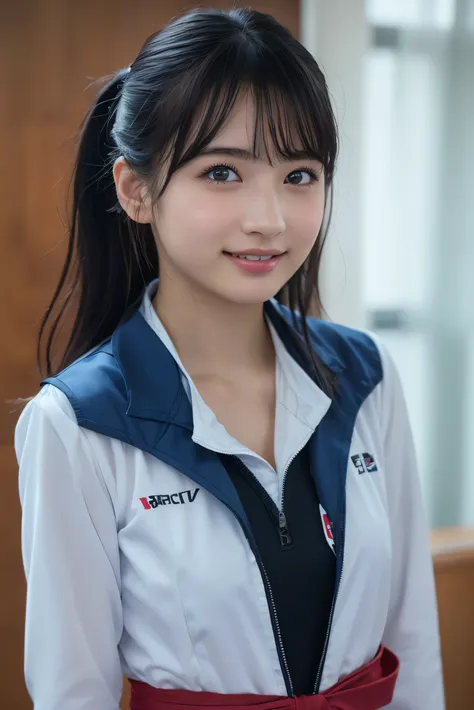 (8k, RAW Photos,Best Quality,  High Resolution :1.1), ( super real:1.4),(Realistic, Realistic:1.3),Small face、smile、Fair skin、Japanese Beauty、Rhythmic Gymnastics Club、 rhythmic gymnastics uniform、(( upper body:1.3))