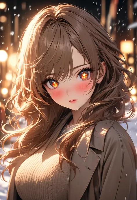 Star Eyes, Looks more beautiful than a fairy, Ahog, hair, Star-shaped pupil, Amber eyes, Color contact lenses, blush, high detail, Japanese cartoon[modern, [gothic art, Japanese cartoonstyle, movie lighting, Ray tracing, Sport Rye, close up, Sony FE Genera...