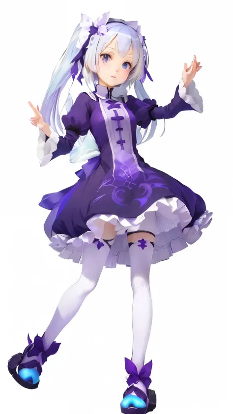 leen from in another world whit my smartphone, anime girl in purple dress with white hair and purple shoes, touhou character, rem rezero, , loli in dress, cirno touhou, render of april, art style of rune factory 5, shalltear from overlord, holding a pudica...