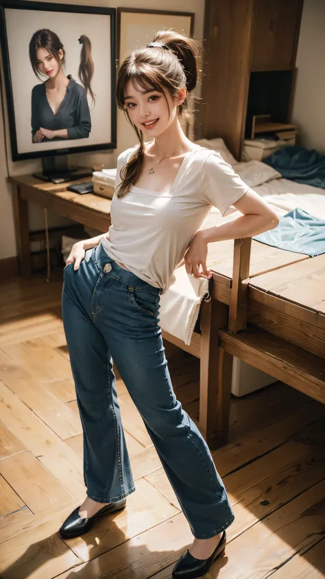   super high definition， High-resolution details ，Realistic:1.3,((stand-up neck shirt and loose pants fashion portrait:1.4)),22 years old, 1 girl,Beautiful Face:1.4, high quality,8k,(( FACE FOCUS :1.2)),thinウエスト,thin脚,((Super Realistic image quality)),Sale...