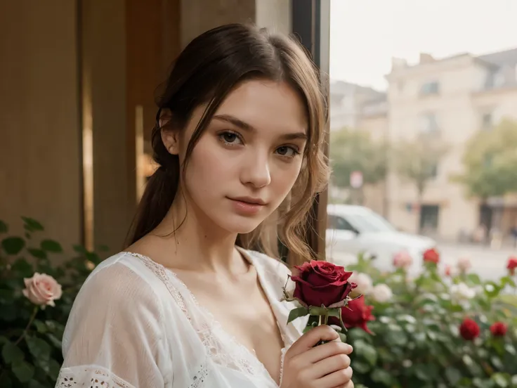 Girl beauriful young lady White Skin  with rose in your hand