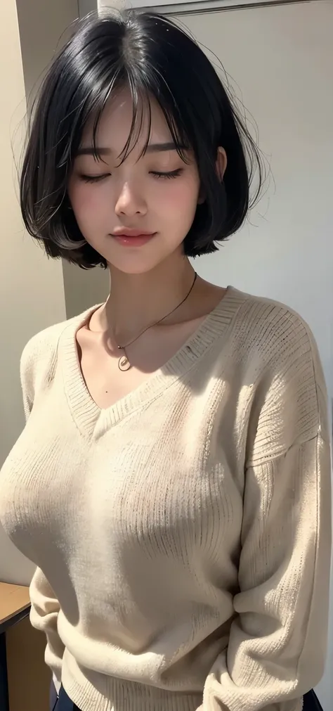 (masterpiece:1.6),(Best quality 1.6), (Ultra High Resolution 1.2,  Perfect Proportions ,(Black Hair:1), (  Black Hair :1),(Beautiful big boobs), (美しいwoman:1.4),woman,( bob cut:1.2),Moles around the mouth,(blush:1.2),(Kissing Face:1), Ready to kiss,(Sexuall...