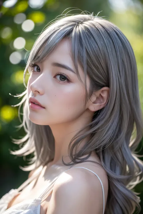 masterpiece, 8k,  award winning photo , photoRealistic, Realistic, 非常に Details,  super high definition, Ray Trakun, ///1 person, The most beautiful, 20 years old , (sexy,  Japanese idol), (Gray Hair:1.2),///Human details Shiny skin ,  Detailsな肌 , Beautiful...