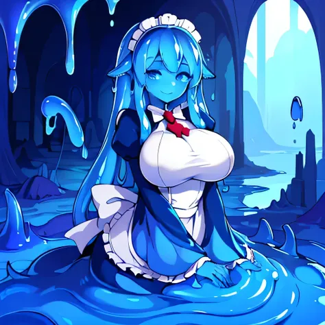 ((masterpiece,best quality,ultra-delicate,perfect face,16k,high resolution,very beautiful girl)),blue slime girl,high viscosity ...