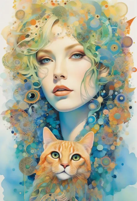 Mucha, star artist , artist of the sun 、Colorful Black, world of colors , dopamine 、diatom ,Ammonite、 abstract mosaic painting , depicts the inner world of an autistic person,Spatial Sense,blank,Innocence, psychedelic art, black overlay 、Best Quality