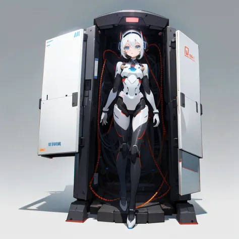 An AI、 Plain background 、Full body image、Please bring the machine body 