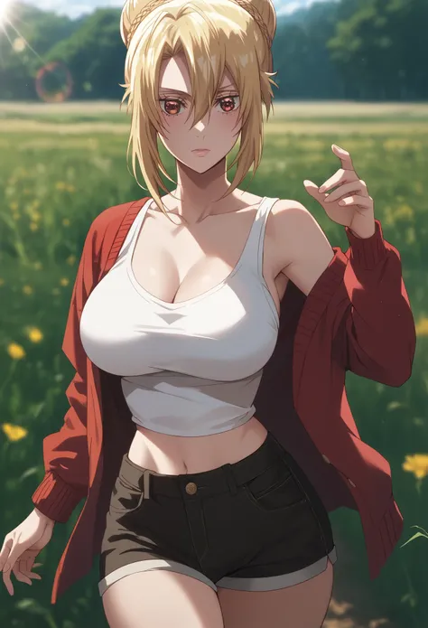 score_9, score_8_up, score_7_up, score_6_up, uncensored, angelica, blonde hair, braid, hair bun, red eyes, break (masterpiece:1....