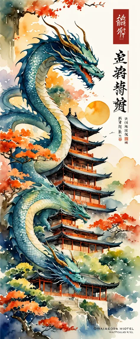 score_9, score_8_up, score_7_up, score_6_up, score_5_up, score_4_up, hires, watercolor texture)cover page, highres, absurdres, Weak scholar in Oriental Dragon Hotel,