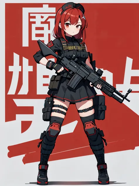 ((red camouflage)), ((1girl)), black ops, tactical maid, tactical clothes red camouflage, (tactical) black light vest, black tactical light equipment, Tactical boots, tactical straps, black tactical fingerless gloves, black tactical harness, maid battle, b...