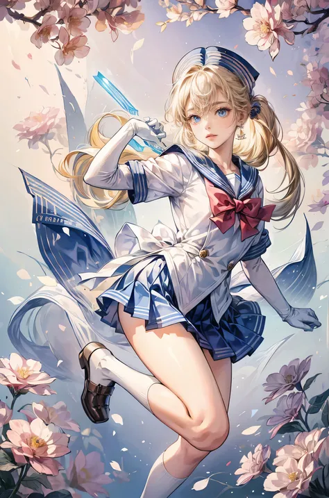  1 girl at home, Sailor Suit, Tsukino Usagi, (Sailor Suitchiseki uniform:1.2), ( watery eyes :0.9), blond, Medium length hair , Wedge Skirt,  Quality Best , earrings, masterpiece,  high resolution,  wrong complex details , (actual)), photography, (Whiteelb...