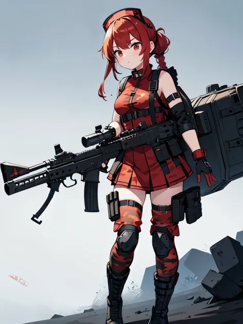 ((red camouflage)), ((1girl)), black ops, tactical maid, tactical clothes red camouflage, (tactical) black light vest, black tac...