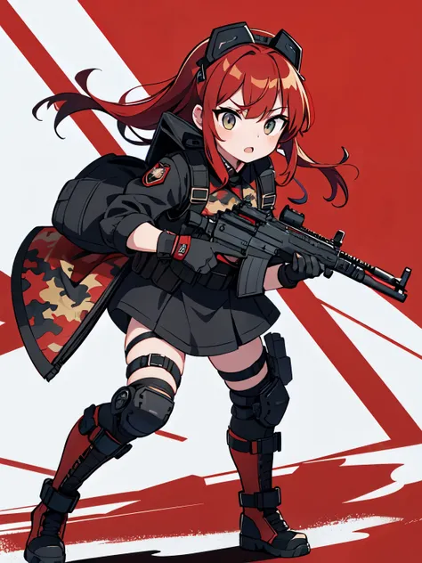 ((red camouflage)), ((1girl)), black ops, tactical maid, tactical clothes red camouflage, (tactical) black light vest, black tac...