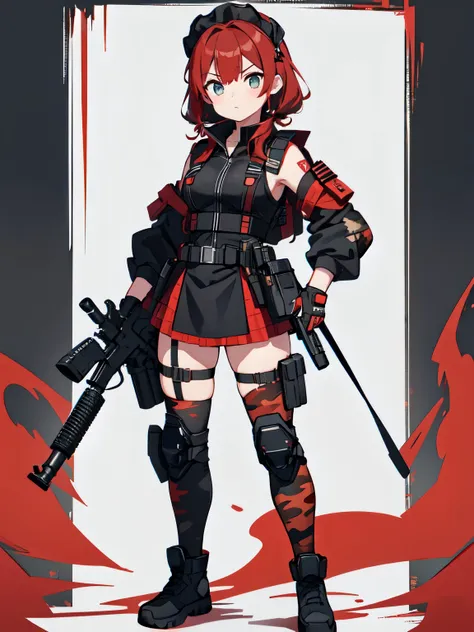 ((red camouflage)), ((1girl)), black ops, tactical maid, tactical clothes red camouflage, (tactical) black light vest, black tac...