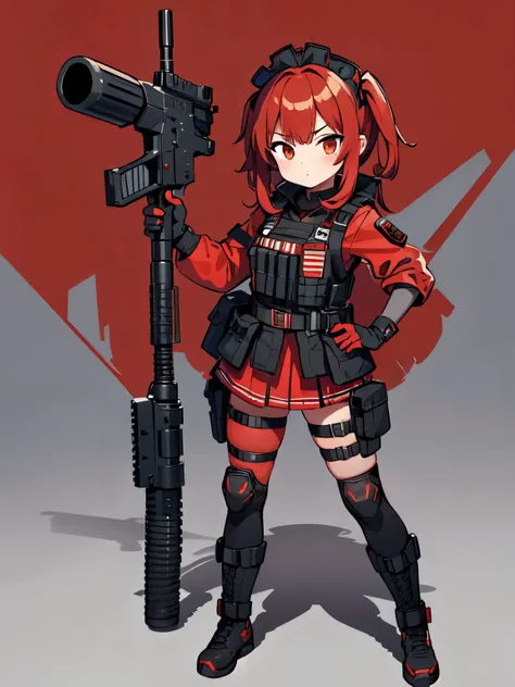 ((red camouflage)), ((1girl)), black ops, tactical maid, tactical clothes red camouflage, (tactical) black light vest, black tac...