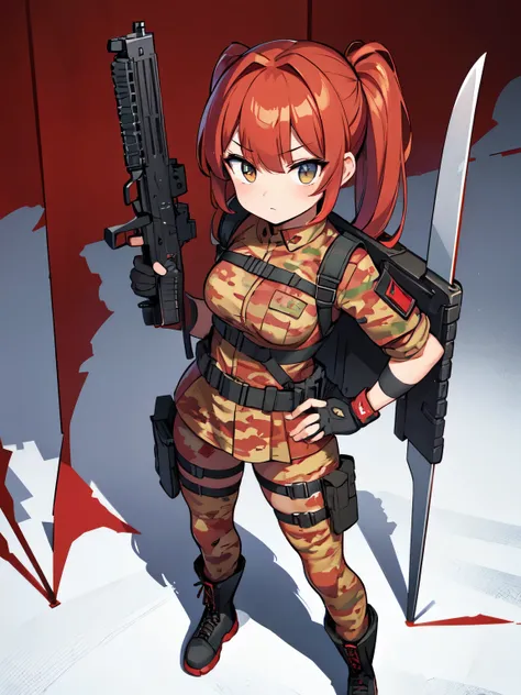 ((red camouflage)), ((1girl)), tactical maid, tactical clothes red camouflage, (tactical) light vest, tactical light equipment, ...